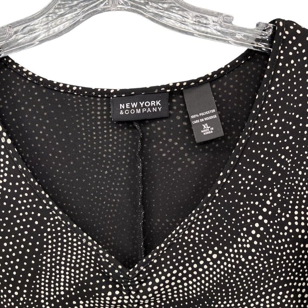 New York & Co Women Dress Size XL Swirl Polka Dot Black White - Picture 3 of 9